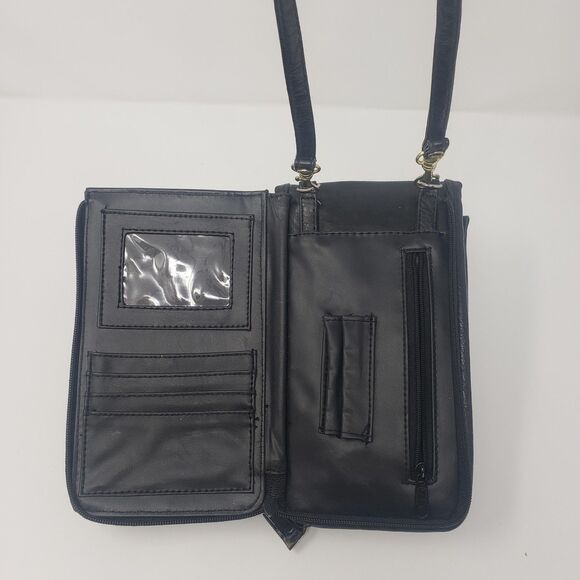 Vintage Black Faux Leather Crossbody Phone Wallet Purse Organizer Bag Womens - Picture 3 of 5